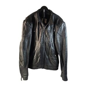 Open Road Men Black Pebbled Leather Motorcycle Biker Jacket XXL Vented Reinforce